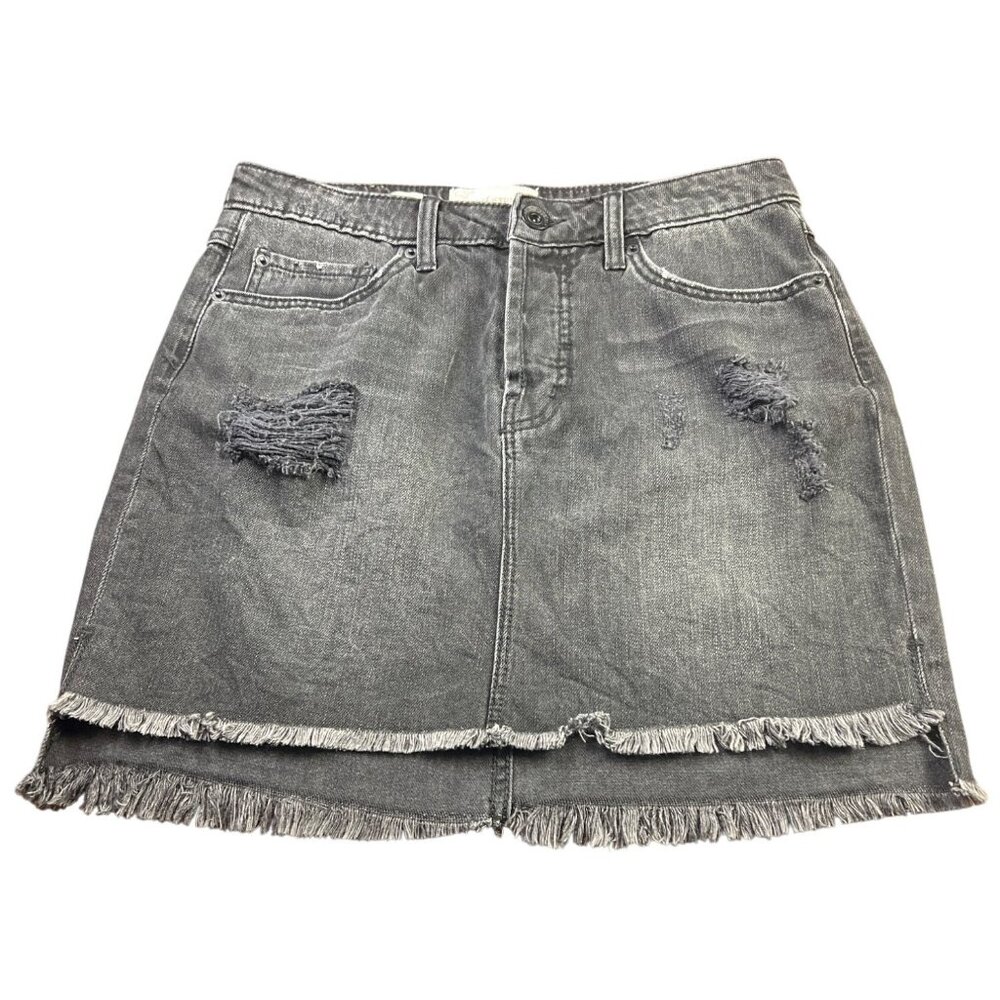 Band Of Gypsies Ella Womens Distressed Black Denim Mini Skirt Fringe‎ Hem 28